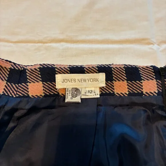 💙 Jones New York Pure Wool Skirt – Size 12 – Blush & Blue, Fully Lined - Picture 2 of 3
